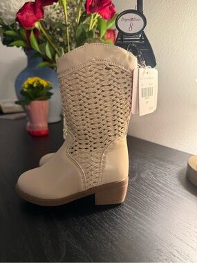 Girls Cream Braided Mid-Calf Boots by Stepping Stones New Never Worn